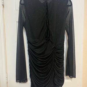 Chic Black Ruched Long Sleeve Dress